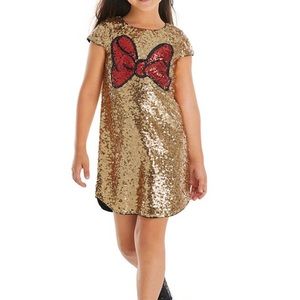 Disney Minnie Mouse Gold Sequin Shift Dress For Girls